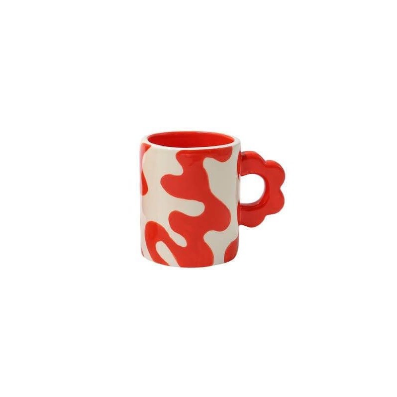 Set 2 tazzine da caffè in ceramica dipinte a mano con manici a forma di fiore